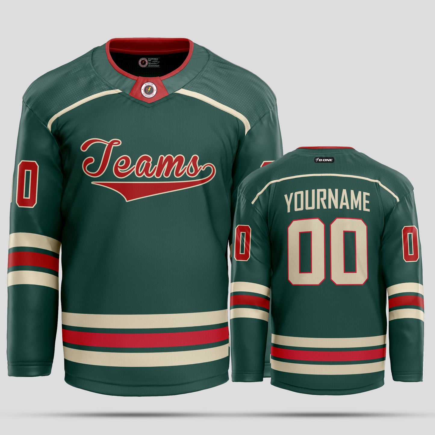 Custom Red, Gold, & Green Ice Hockey Jersey with Team Name Personalization