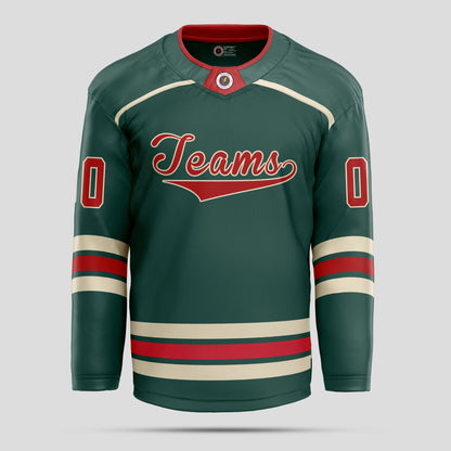 Custom Red, Gold, & Green Ice Hockey Jersey with Team Name Personalization