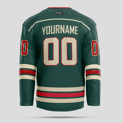 Custom Red, Gold, & Green Ice Hockey Jersey with Team Name Personalization