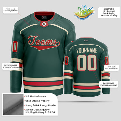 Custom Red, Gold, & Green Ice Hockey Jersey with Team Name Personalization