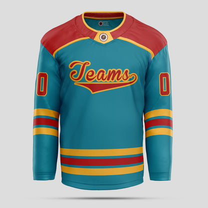 Custom Red, Gold & Teal Ice Hockey Jersey