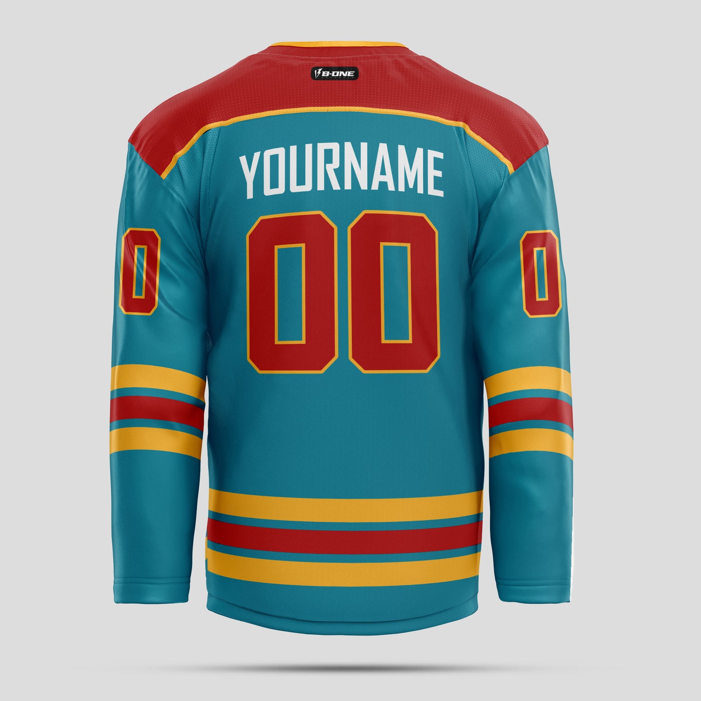 Custom Red, Gold & Teal Ice Hockey Jersey