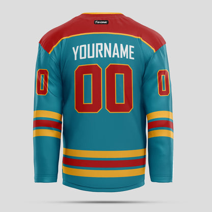 Custom Red, Gold & Teal Ice Hockey Jersey