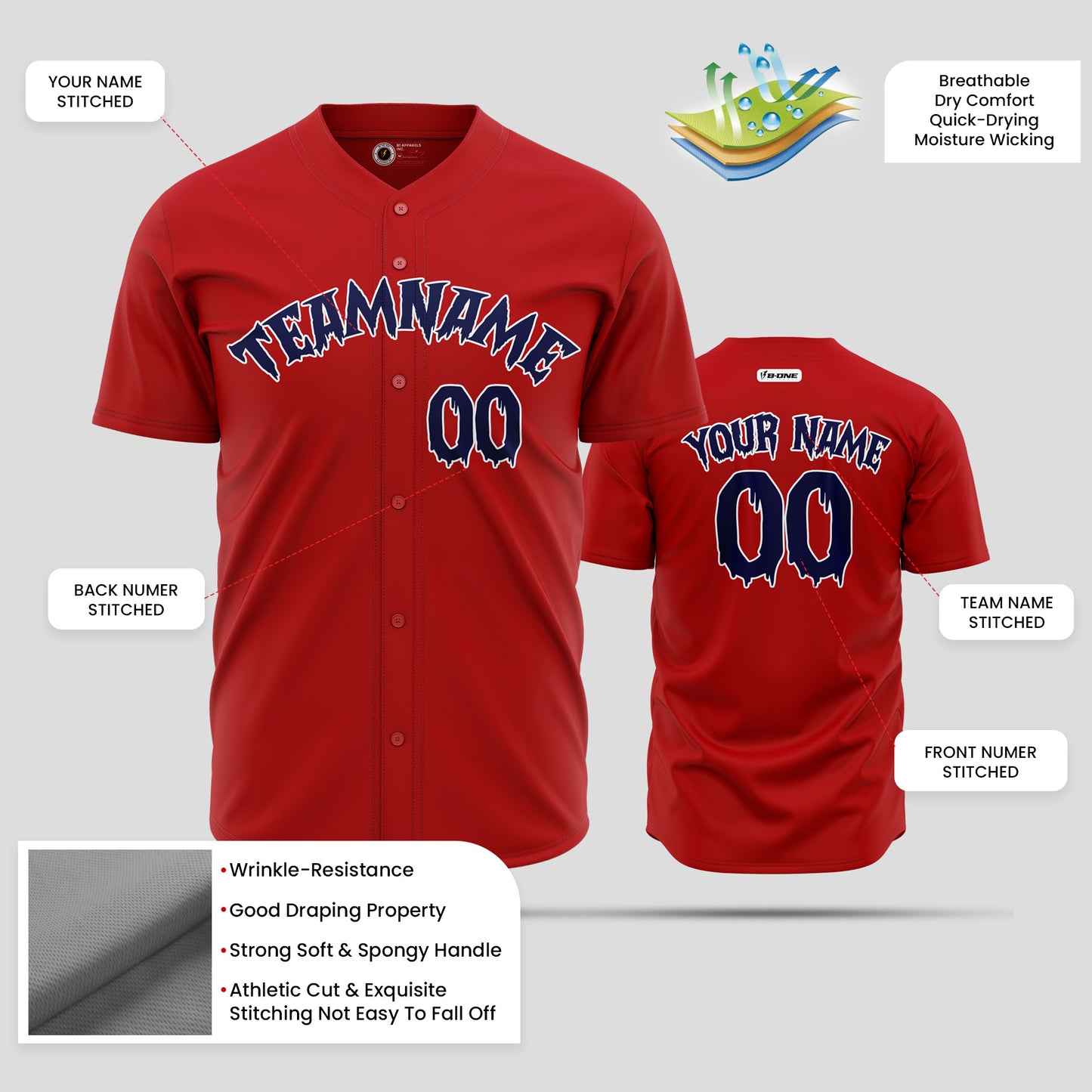 Premium Custom Red & Navy Blue Baseball Jersey