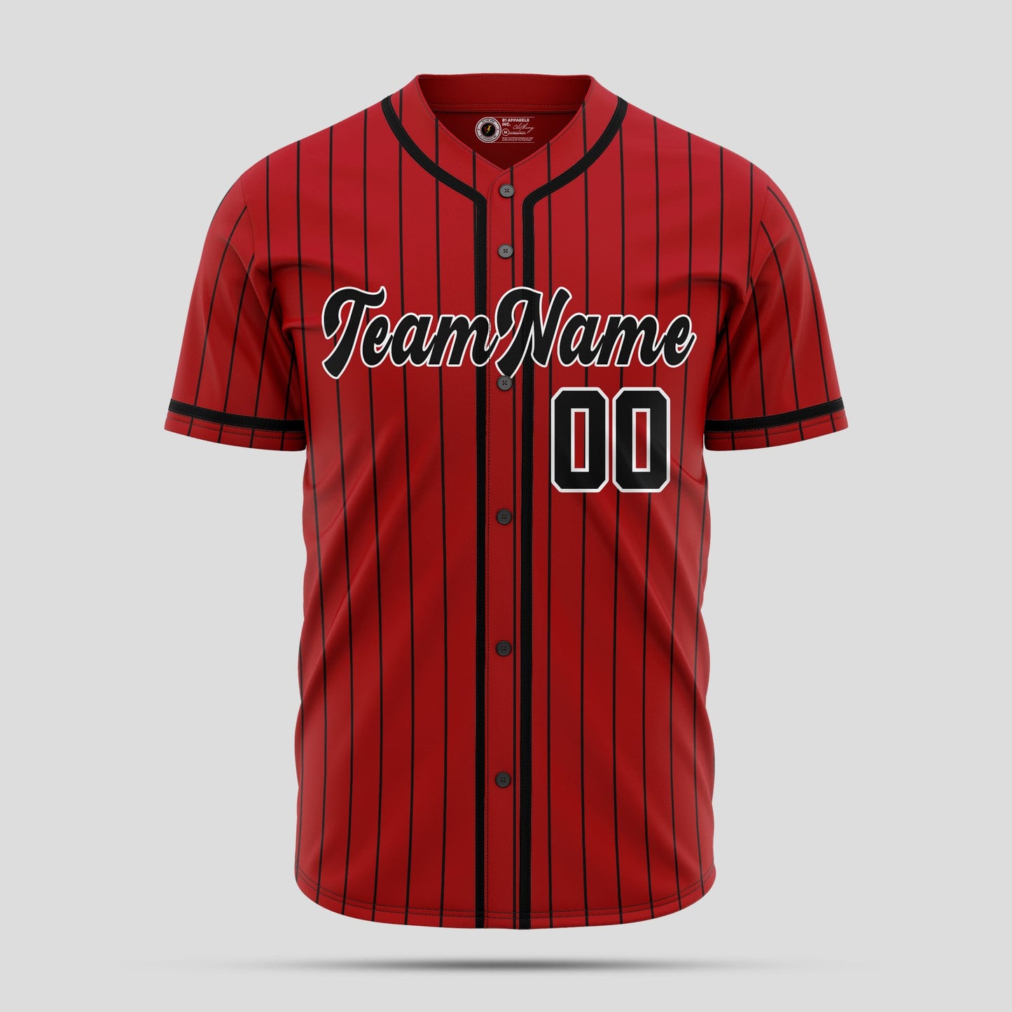 Custom Red Pinstripe and Black Authentic Baseball Jersey