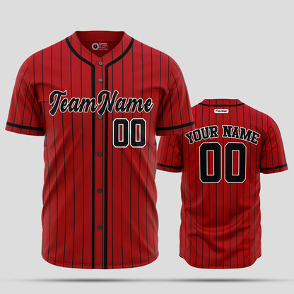 Custom Red Pinstripe and Black Authentic Baseball Jersey