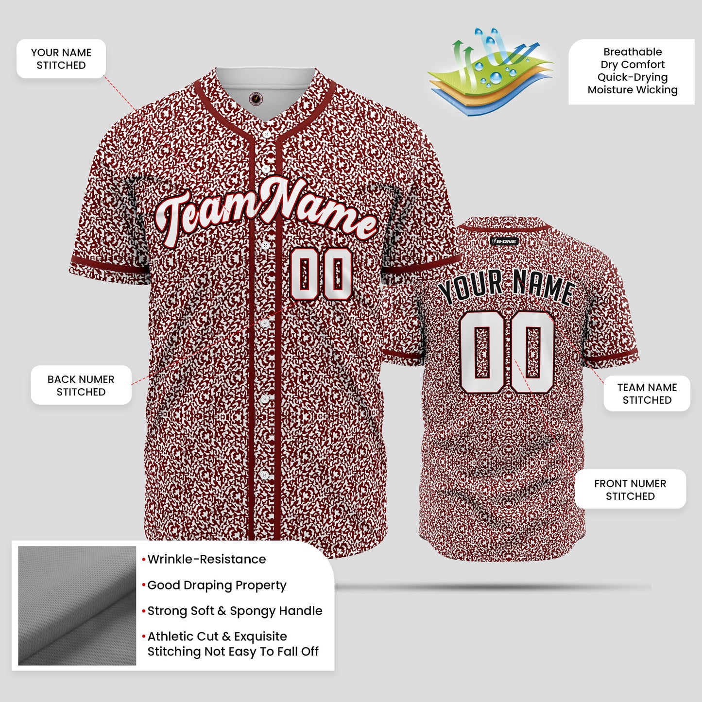 Authentic Custom Red & White Pattern Baseball Jersey