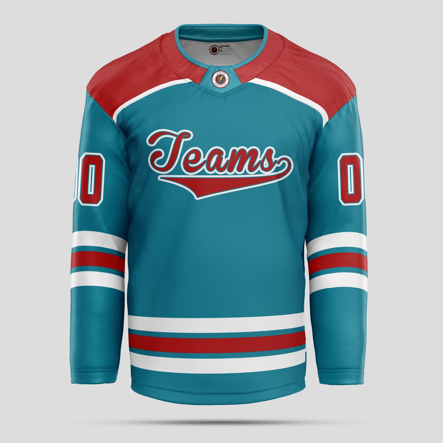 Custom Red, White, & Teal Hockey Jersey