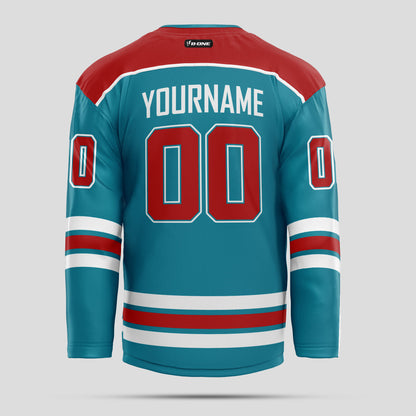 Custom Red, White, & Teal Hockey Jersey