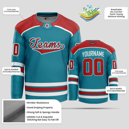 Custom Red, White, & Teal Hockey Jersey