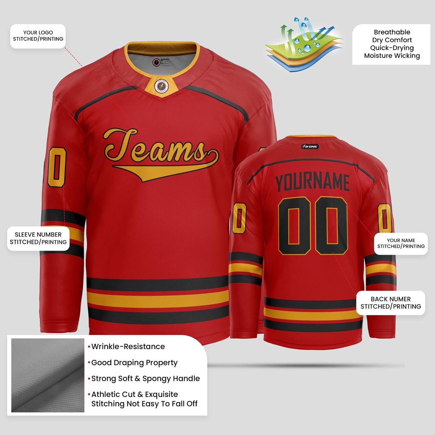 Custom Red and Yellow Streetwear Hockey Jersey – Bold & Personalized Design