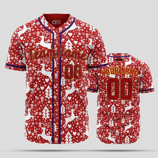 Custom Red & White 3D Christmas Pattern Baseball Jersey