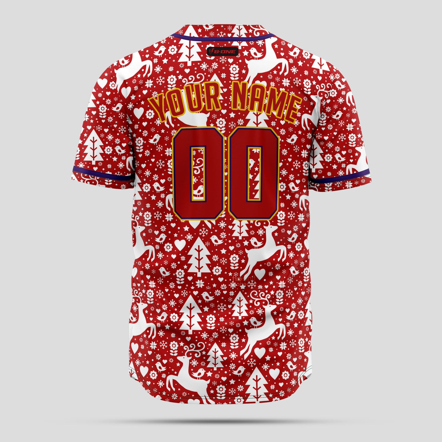 Custom Red & White 3D Christmas Pattern Baseball Jersey