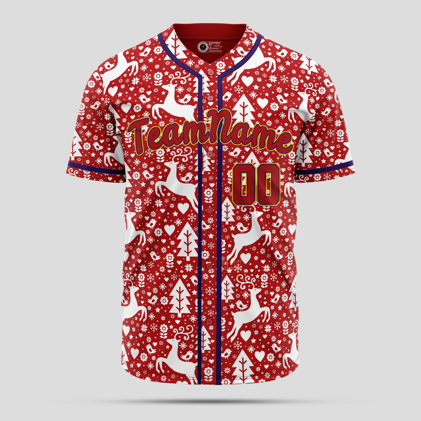 Custom Red & White 3D Christmas Pattern Baseball Jersey