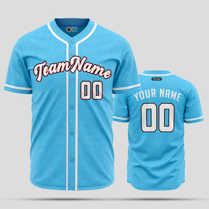 High-Quality Custom Sky Blue, White & Red Baseball Jersey