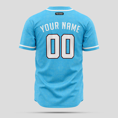 High-Quality Custom Sky Blue, White & Red Baseball Jersey