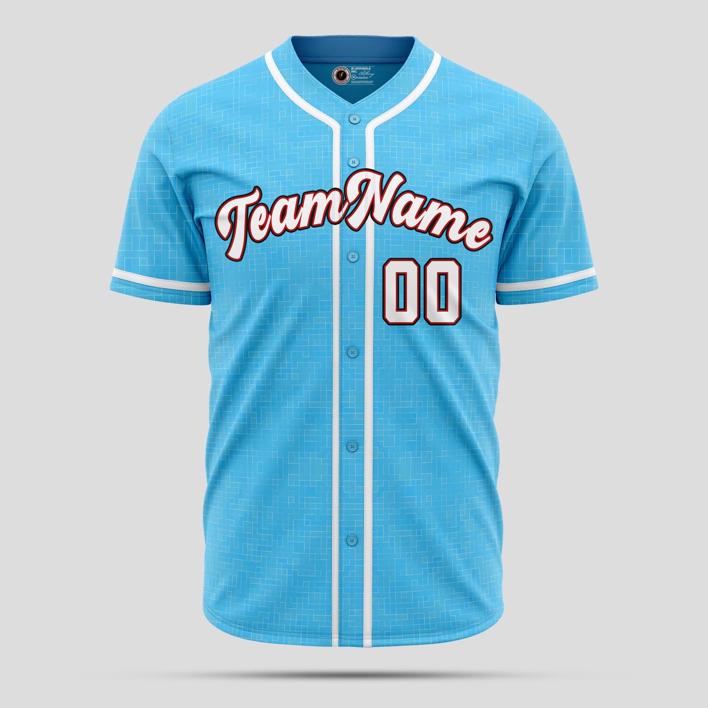 High-Quality Custom Sky Blue, White & Red Baseball Jersey