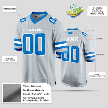 Custom High-Quality Silver and Light Blue Football Jersey – Premium Personalized Sportswear