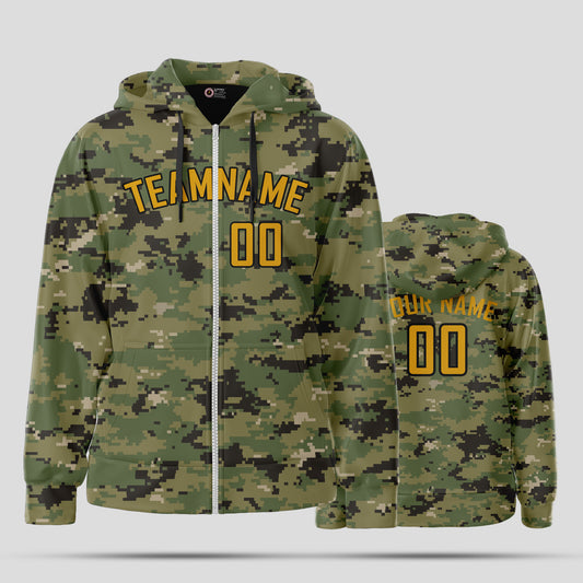 Custom Stitched Camo Yellow Pullover Hoodie Sweatshirt