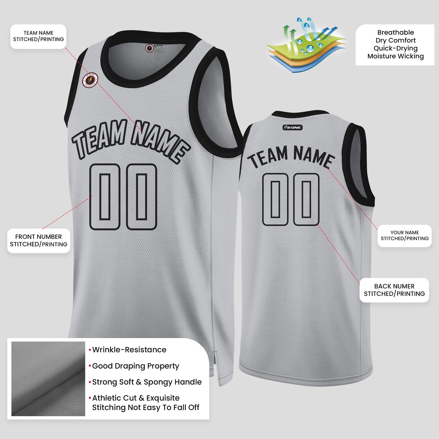 Custom Street Fashion Team Name Gray and Black Rib Knit Basketball Jersey