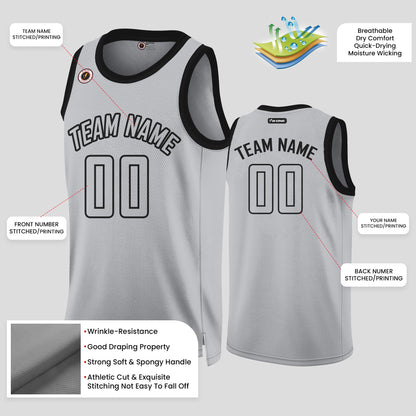 Custom Street Fashion Team Name Gray and Black Rib Knit Basketball Jersey