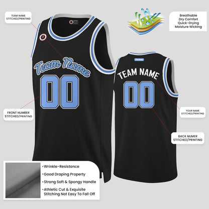 Custom Street Fashion Black and Purple Throwback Basketball Jersey