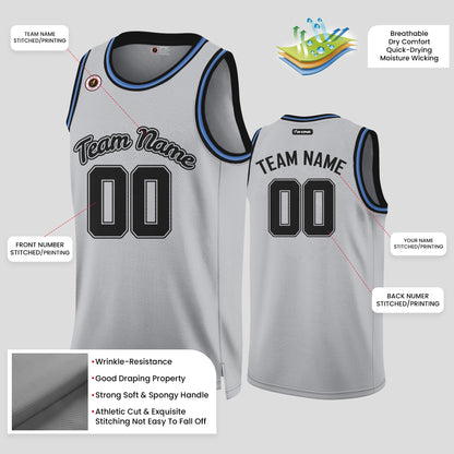 Custom Street Fashion Gray and Black High-Quality Basketball Jersey