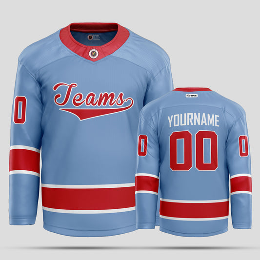 Custom Street Fashion Light Blue and Red Hockey Jersey – Stylish & Personalized