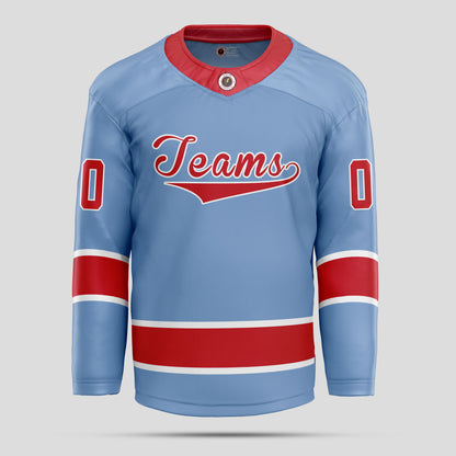 Custom Street Fashion Light Blue and Red Hockey Jersey – Stylish & Personalized