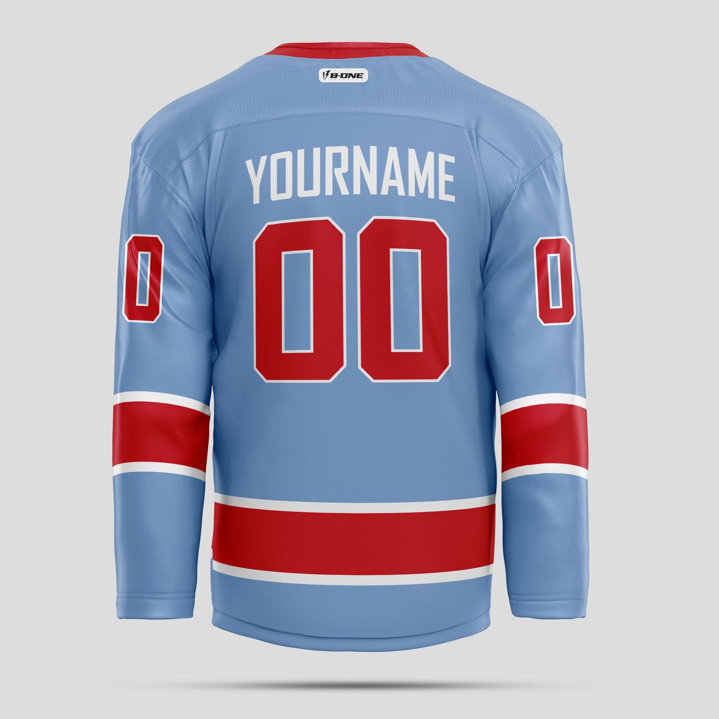 Custom Street Fashion Light Blue and Red Hockey Jersey – Stylish & Personalized