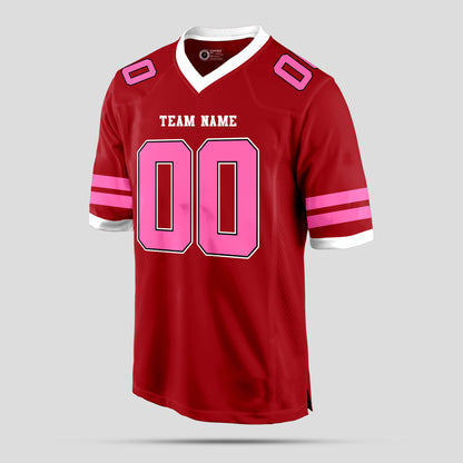 Custom Street Fashion Red, Light Pink, and White Football Jersey – Personalized for Trendy Performance