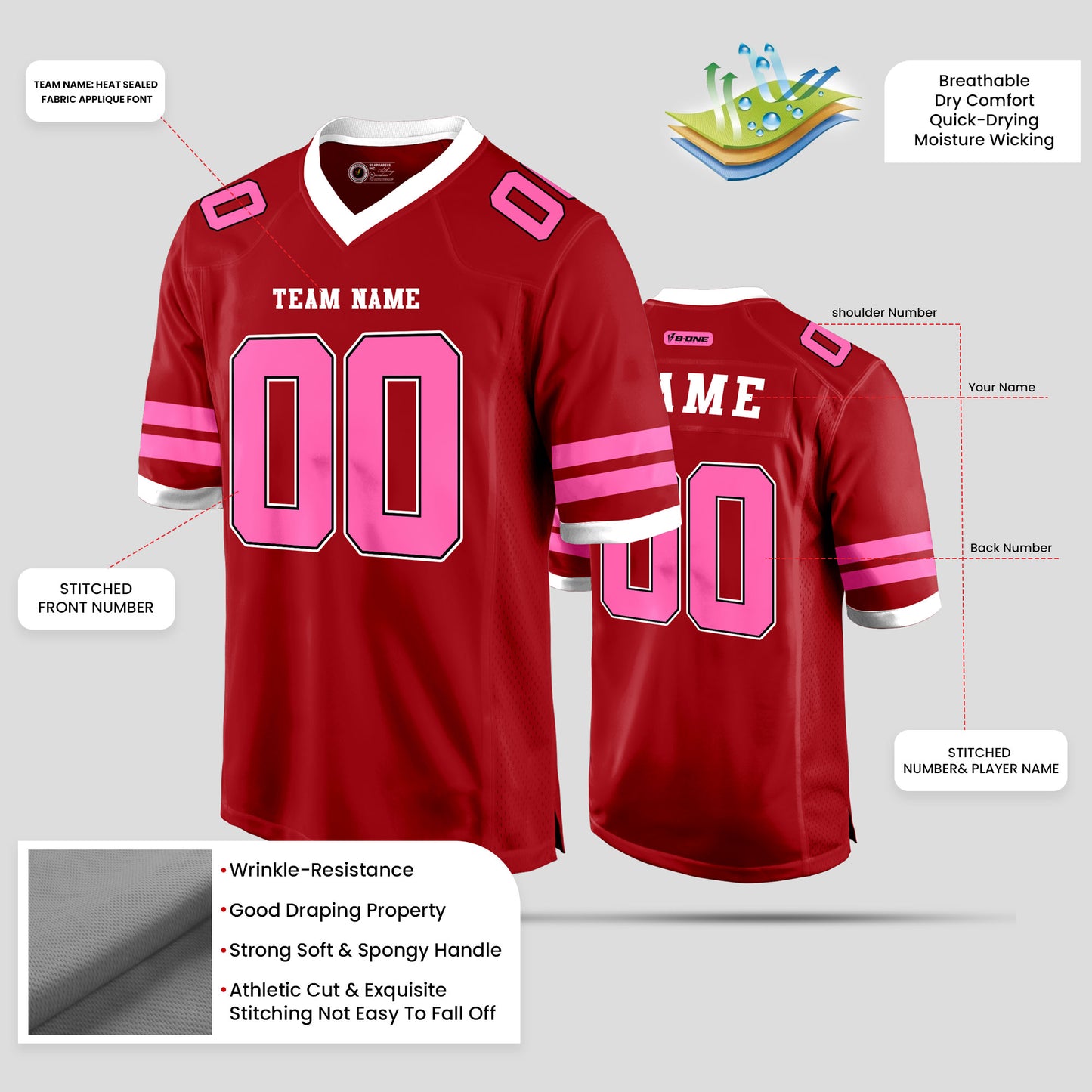 Custom Street Fashion Red, Light Pink, and White Football Jersey – Personalized for Trendy Performance