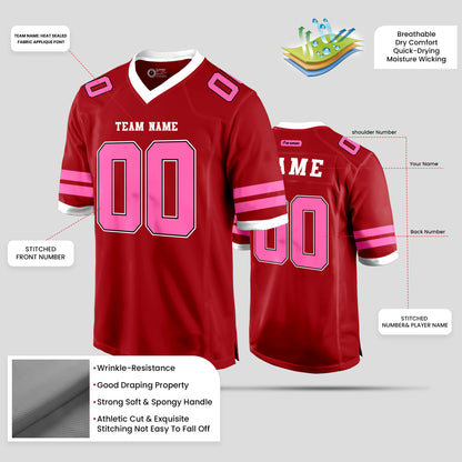 Custom Street Fashion Red, Light Pink, and White Football Jersey – Personalized for Trendy Performance