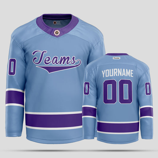 Custom Street Style Light Blue, Purple, and White Hockey Jersey – Trendy & Personalized