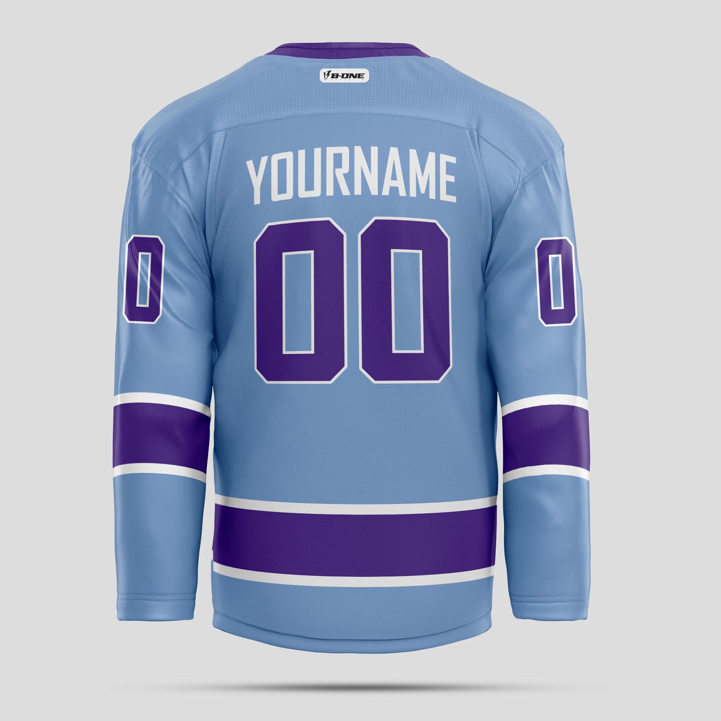 Custom Street Style Light Blue, Purple, and White Hockey Jersey – Trendy & Personalized