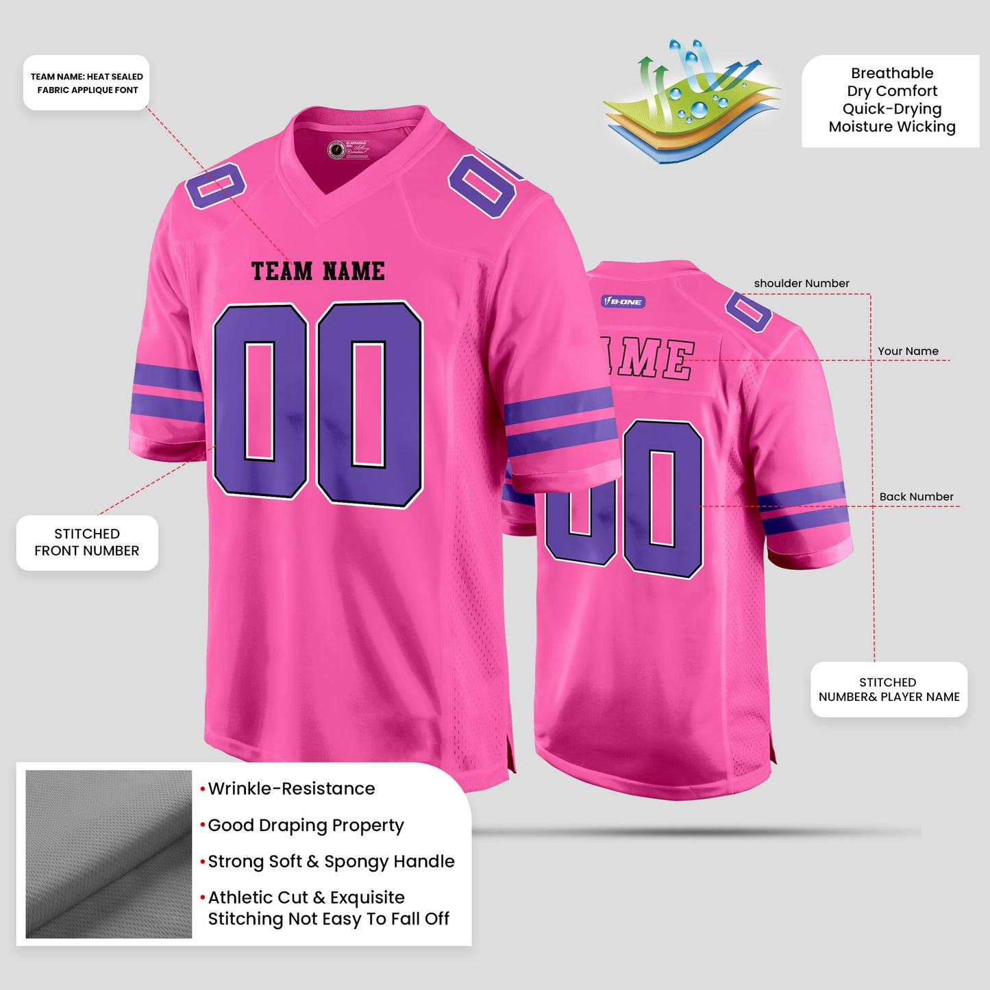 Custom Street-Quality Light Pink and Purple Football Jersey – Personalize for Style and Performance