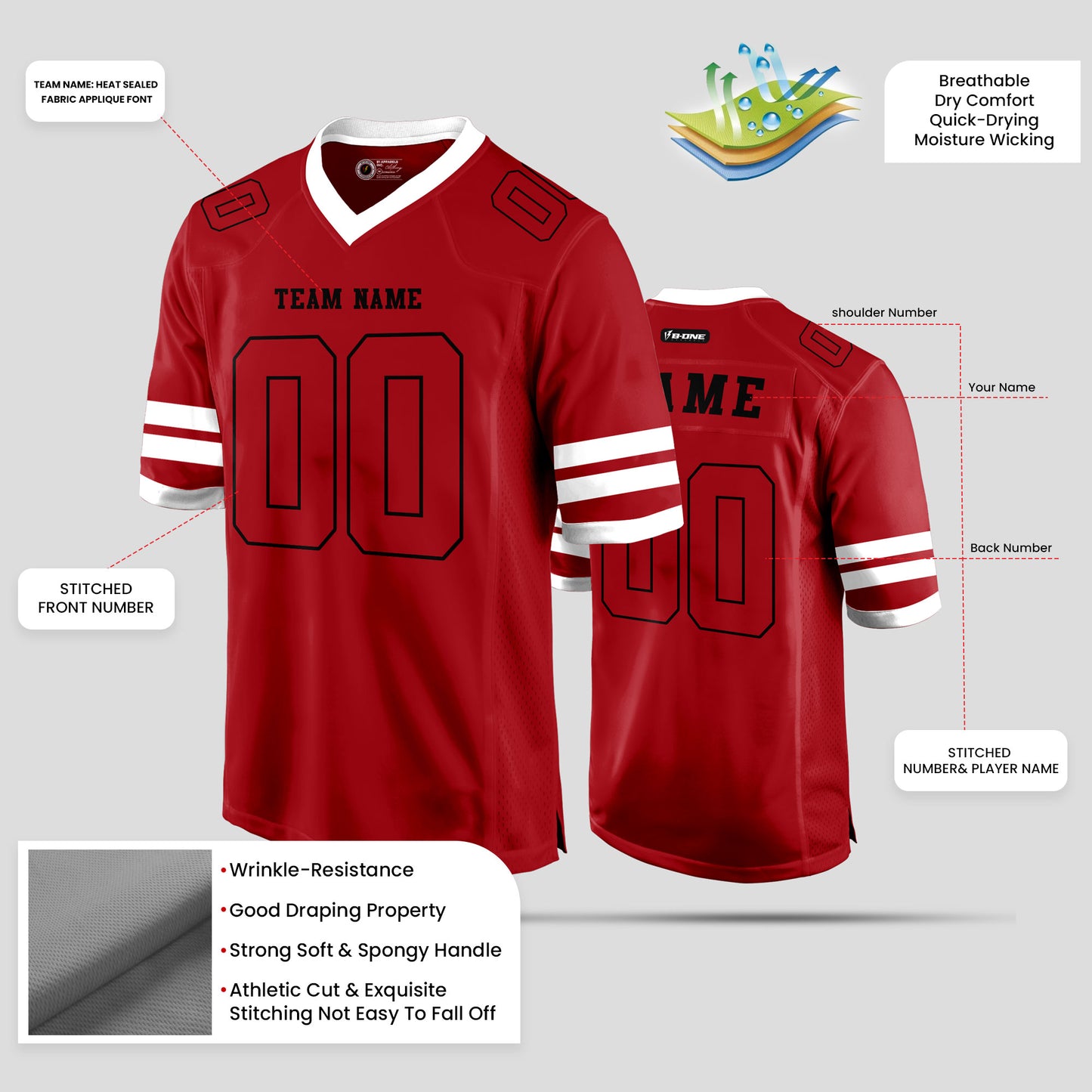 Custom Street Quality Red, Black, and White Football Jersey – Personalized for Premium Style and Performance