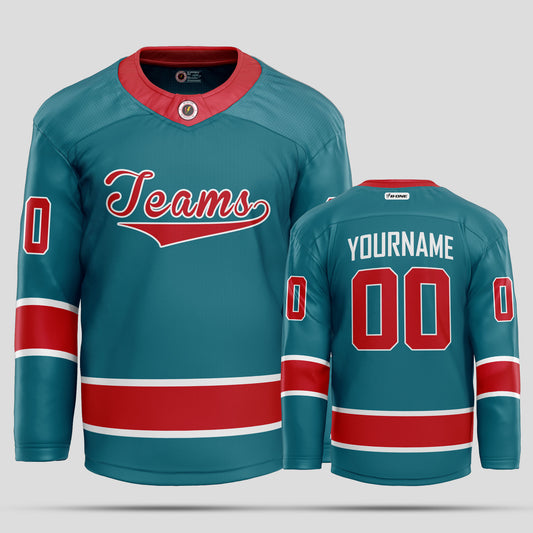 Custom Street Quality Red & Teal Hockey Jersey