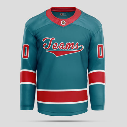 Custom Street Quality Red & Teal Hockey Jersey