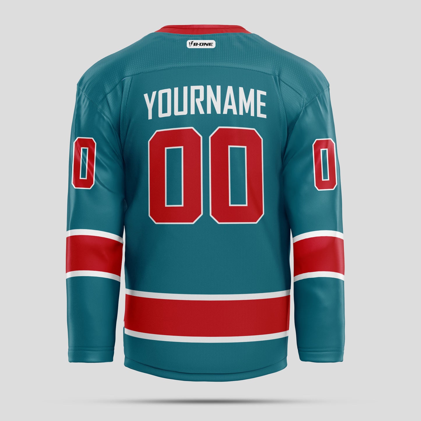 Custom Street Quality Red & Teal Hockey Jersey