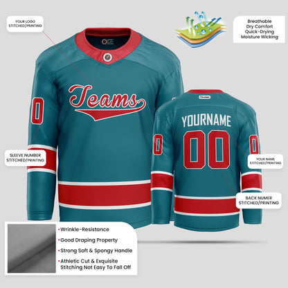 Custom Street Quality Red & Teal Hockey Jersey