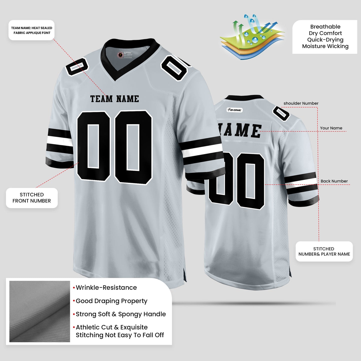 Custom Street Quality Silver and Black Authentic Football Jersey – Premium Personalized Sportswear