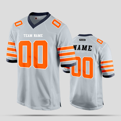 Custom Street Quality Silver, Orange, and Blue Football Jersey – Premium Personalized Sportswear