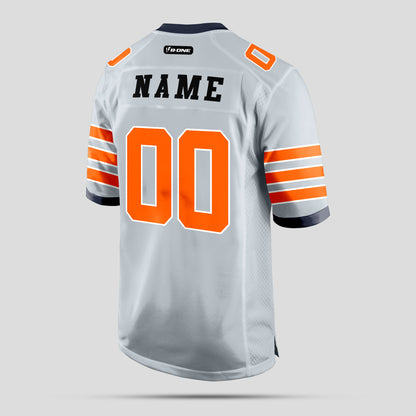 Custom Street Quality Silver, Orange, and Blue Football Jersey – Premium Personalized Sportswear