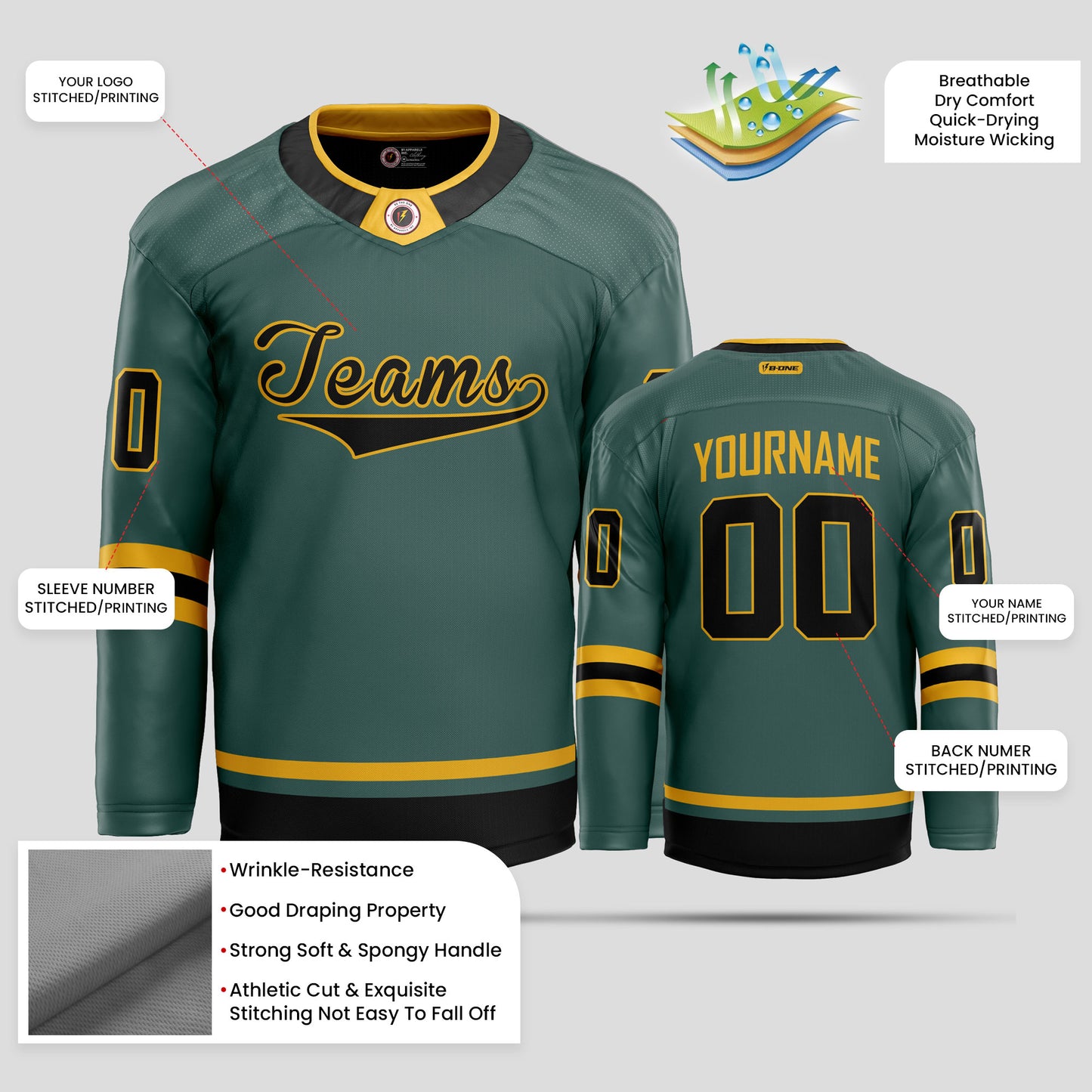 Custom Black & Green Streetwear Hockey Jersey