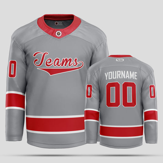 Custom Streetwear Gray and Red Ice Hockey Jersey – Trendy & Personalized