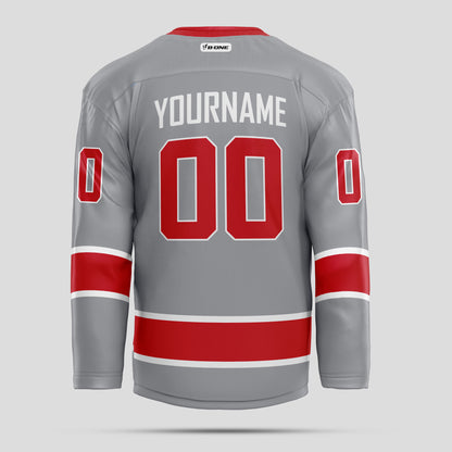 Custom Streetwear Gray and Red Ice Hockey Jersey – Trendy & Personalized