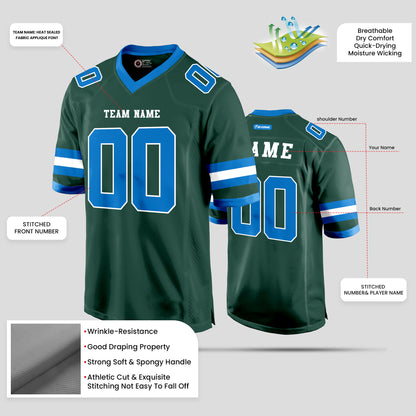 Custom Street Wear Green, Light Blue, and White Football Jersey with Personalized Design