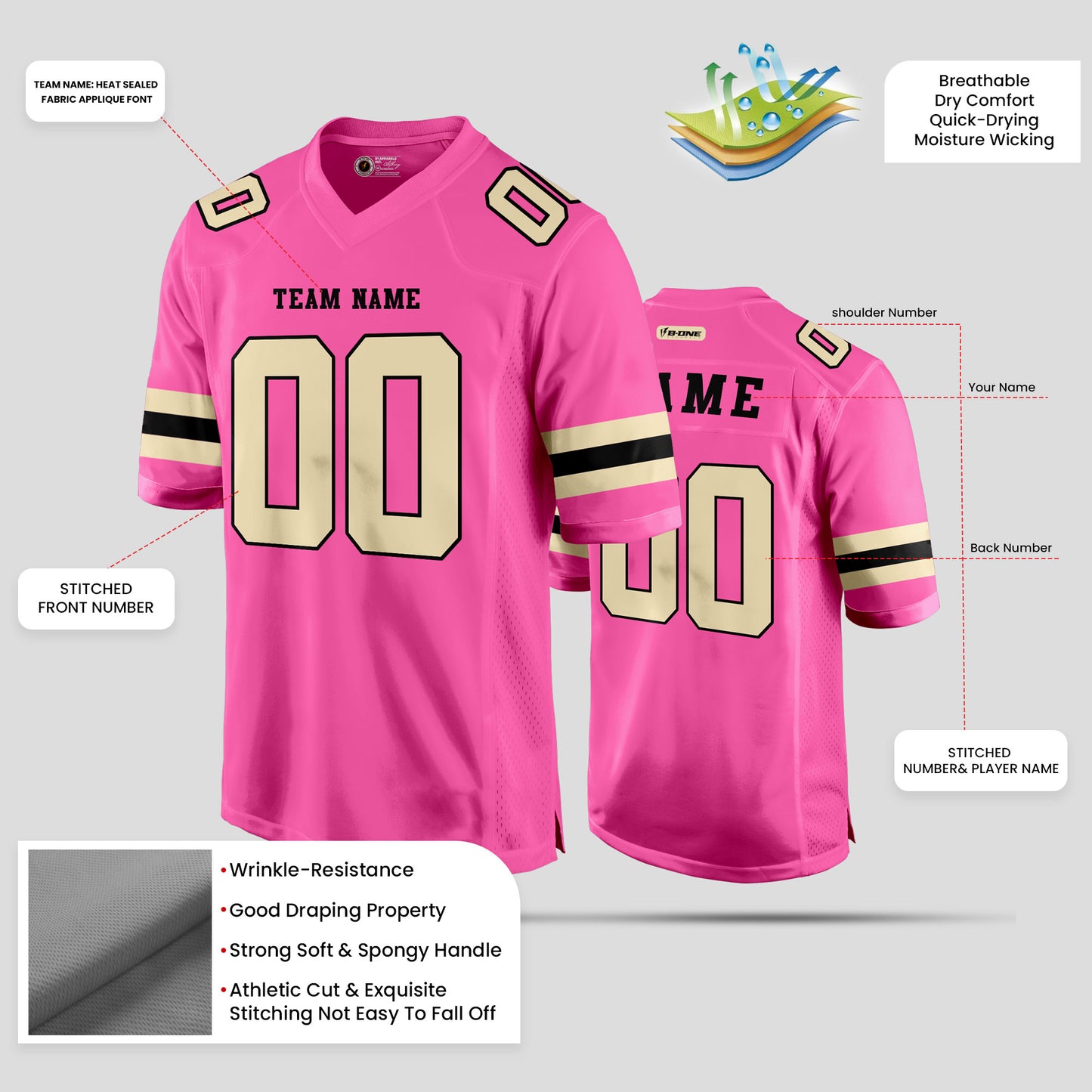 Custom Street-Wear Light Pink and Old Gold Football Jersey – Personalized for Style and Comfort