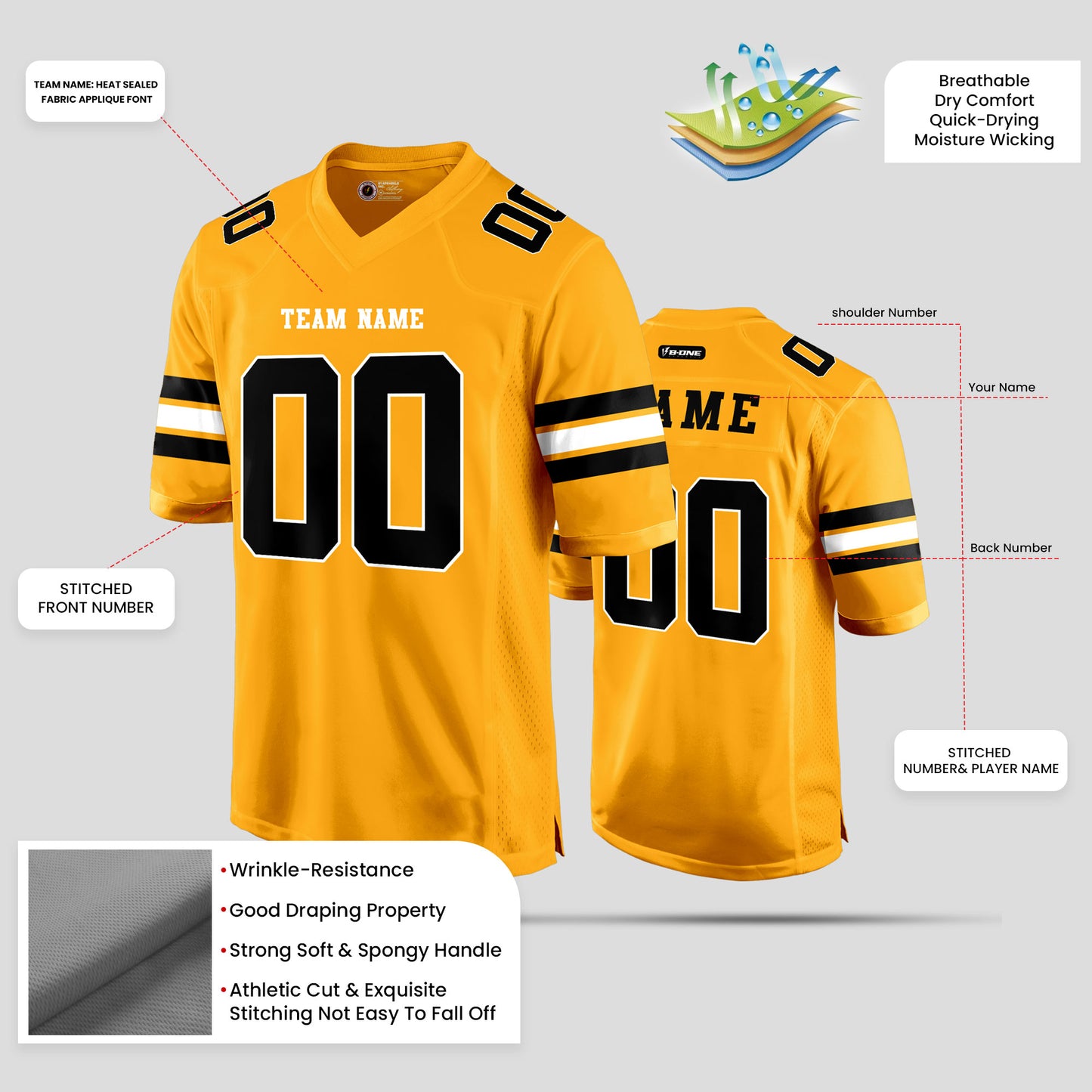 Custom Street Wear Old Gold and Black Football Jersey with Personalized Design